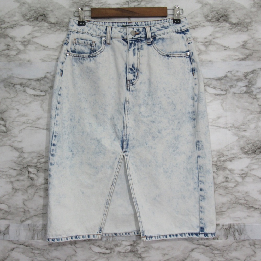 Wild Fable Acid Wash Split Front Denim Skirt Size 4 - Picture 2 of 16